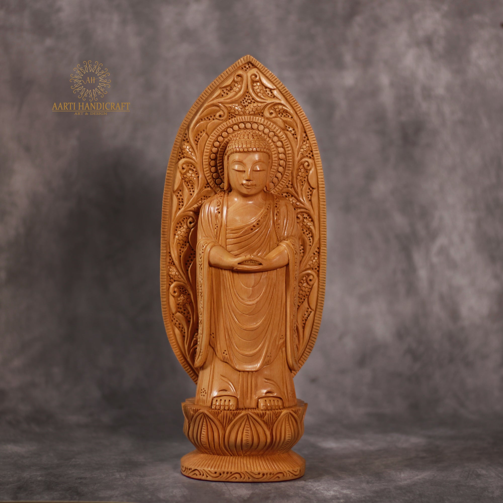 15" Teak Wood standing  Buddha