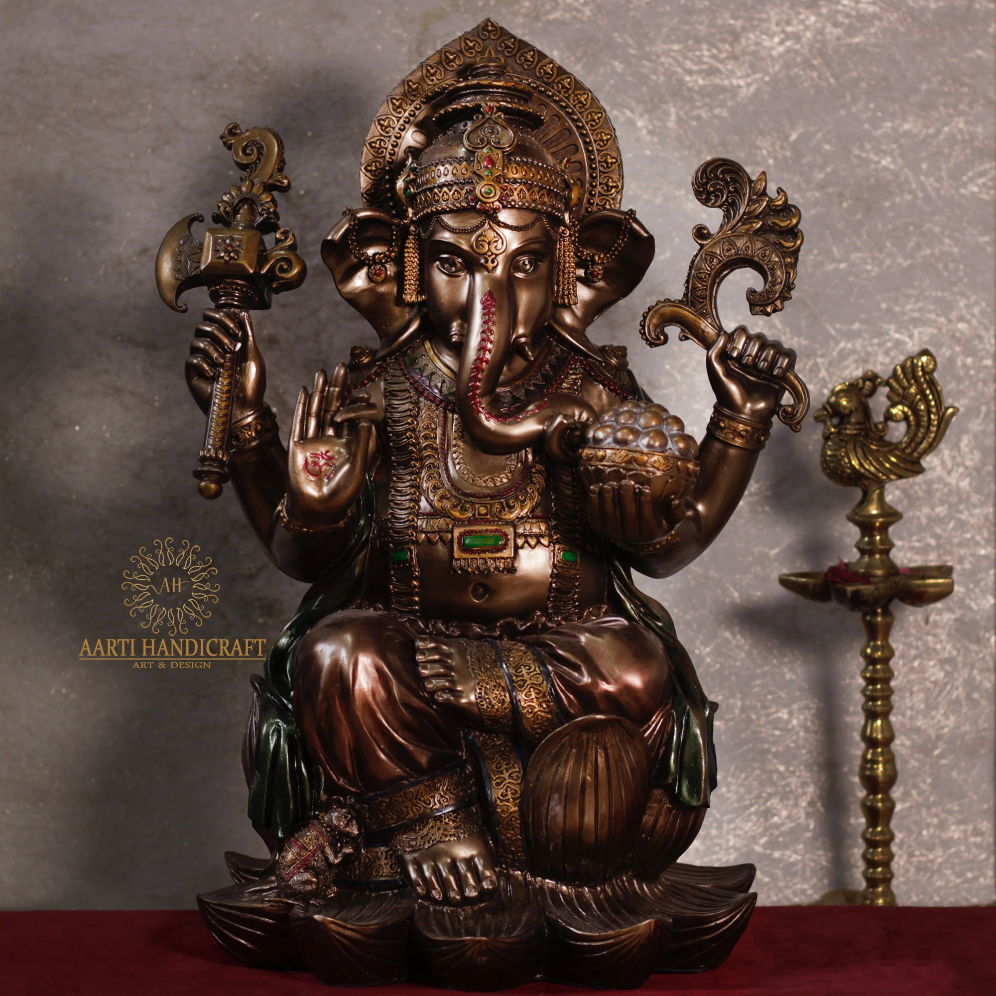 17" Copper Finish Resin Big Ganesha Idol