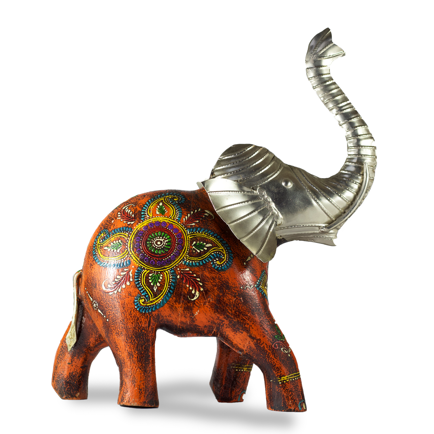Wooden Elephant with silver Trunk