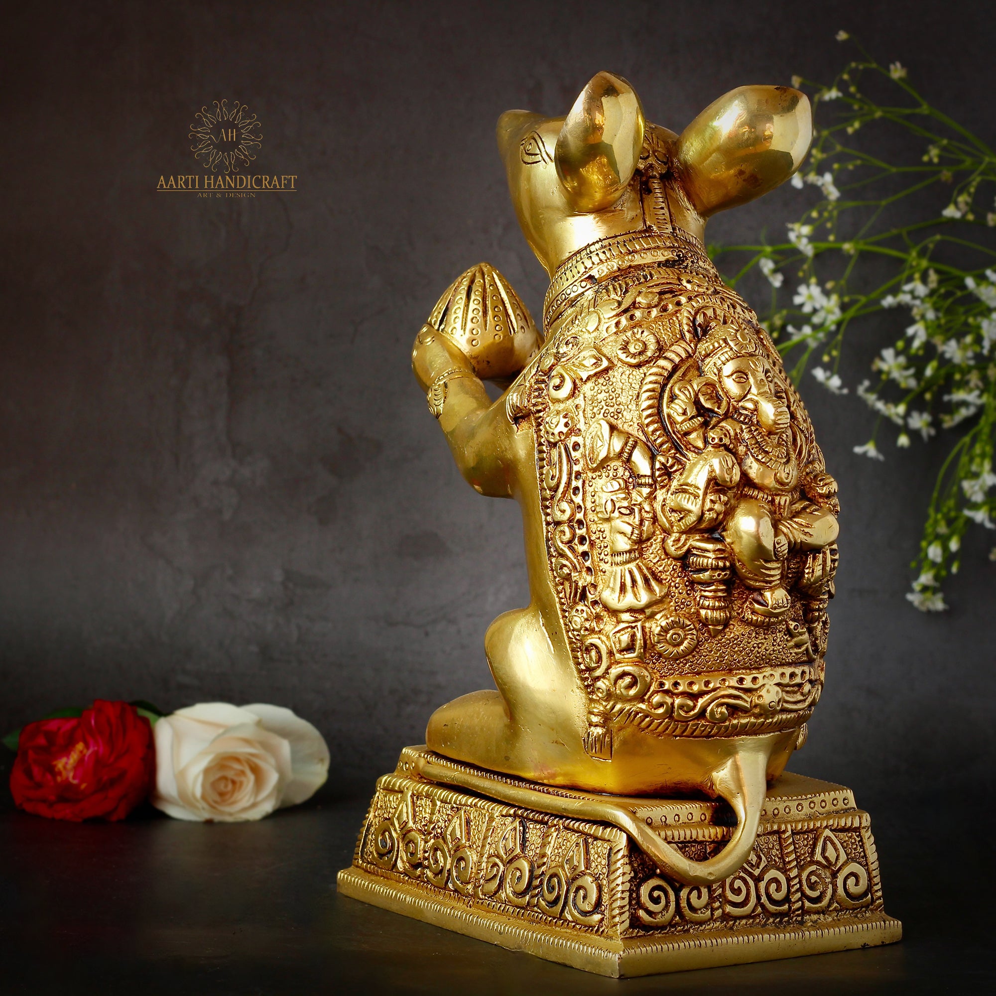 Ganesha's Mushakraj In Brass In 10"(25.4 Cm)