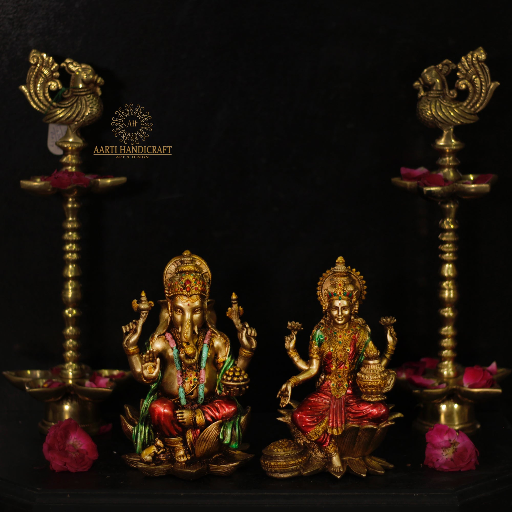 7" Lakshmi Ganesh Pair In Antique Finish