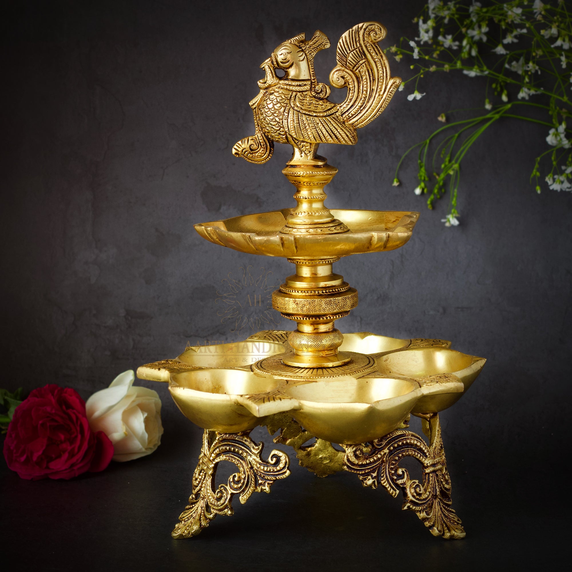 9" Brass Peacock Diya