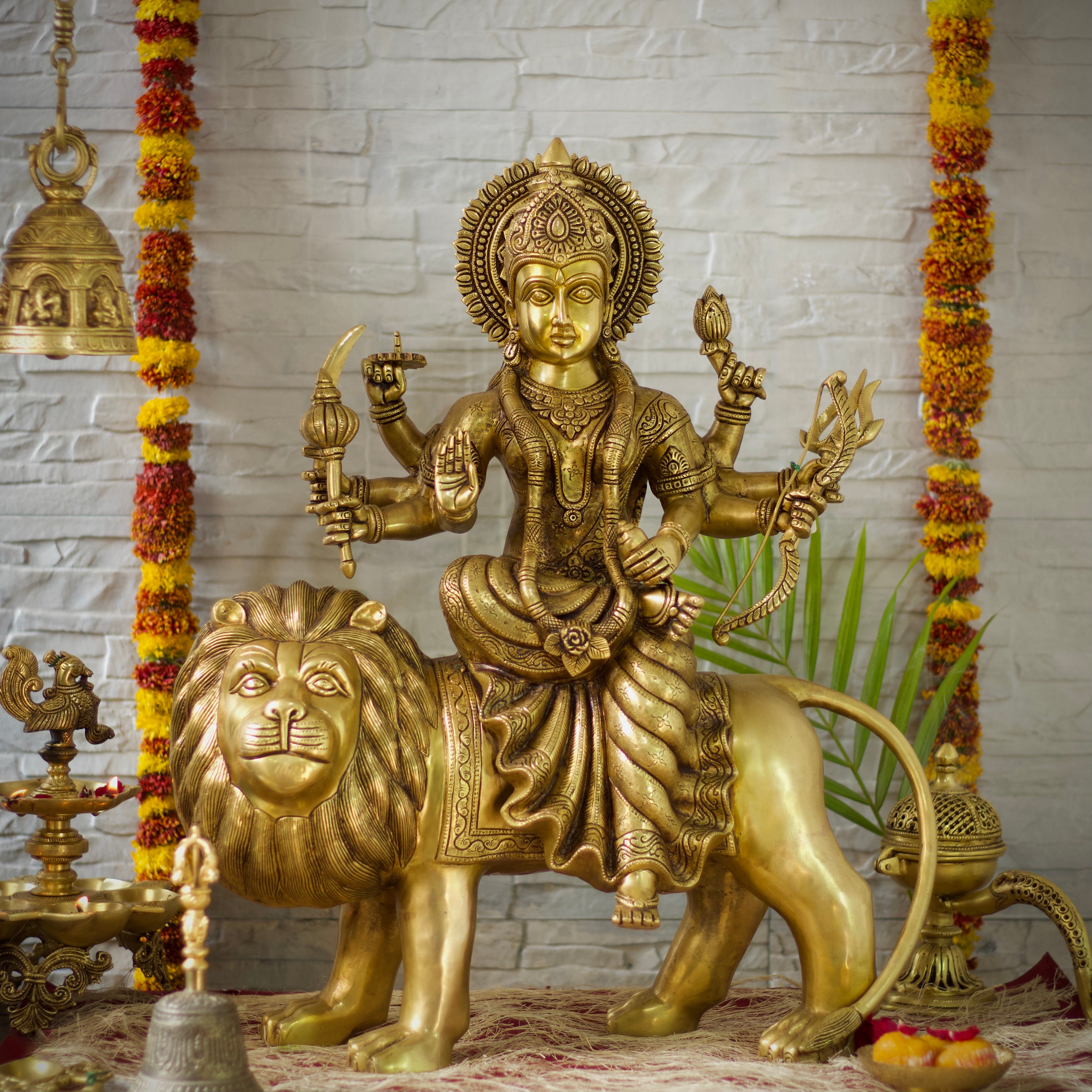 Auspicious Pure Brass Goddess Durga for Pooja | Aarti Handicraft Special