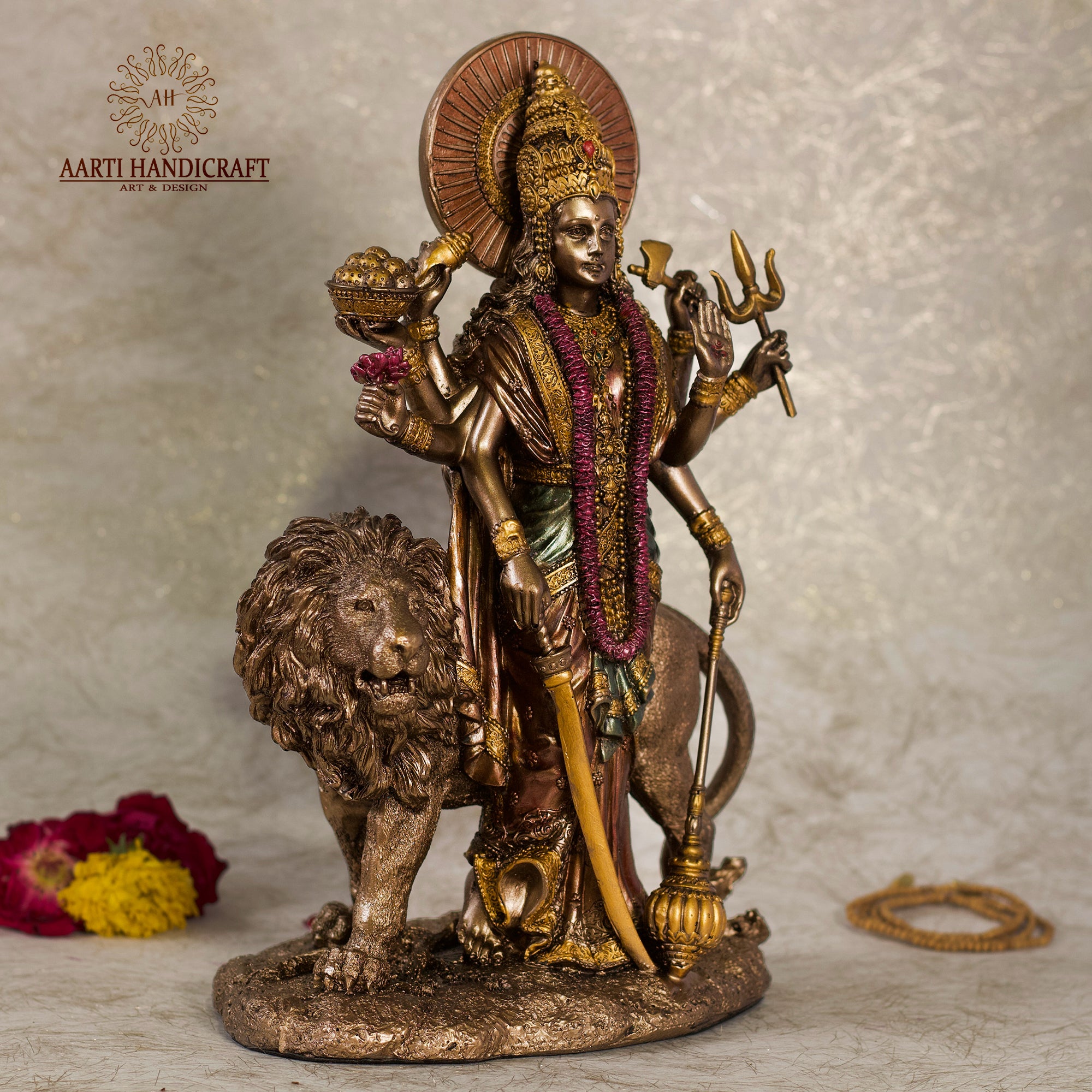 11" Goddess Durga Idol In Copper Finish