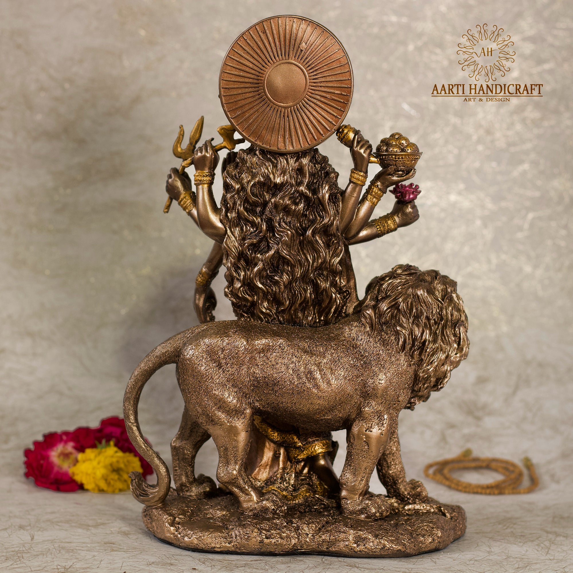 11" Goddess Durga Idol In Copper Finish