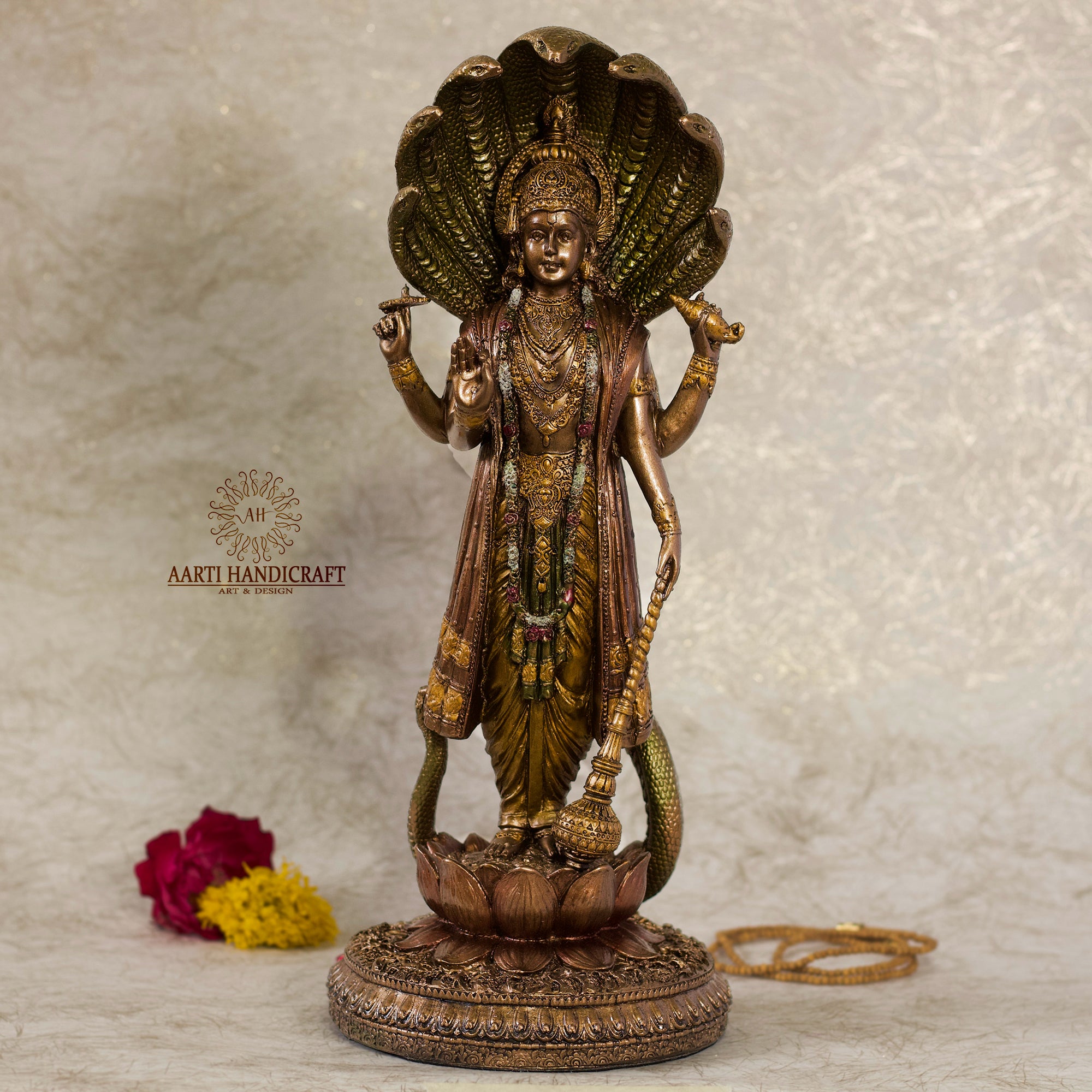 12" Lord Vishnu/Lakshmi Narayan Standing Idol In Copper Finish