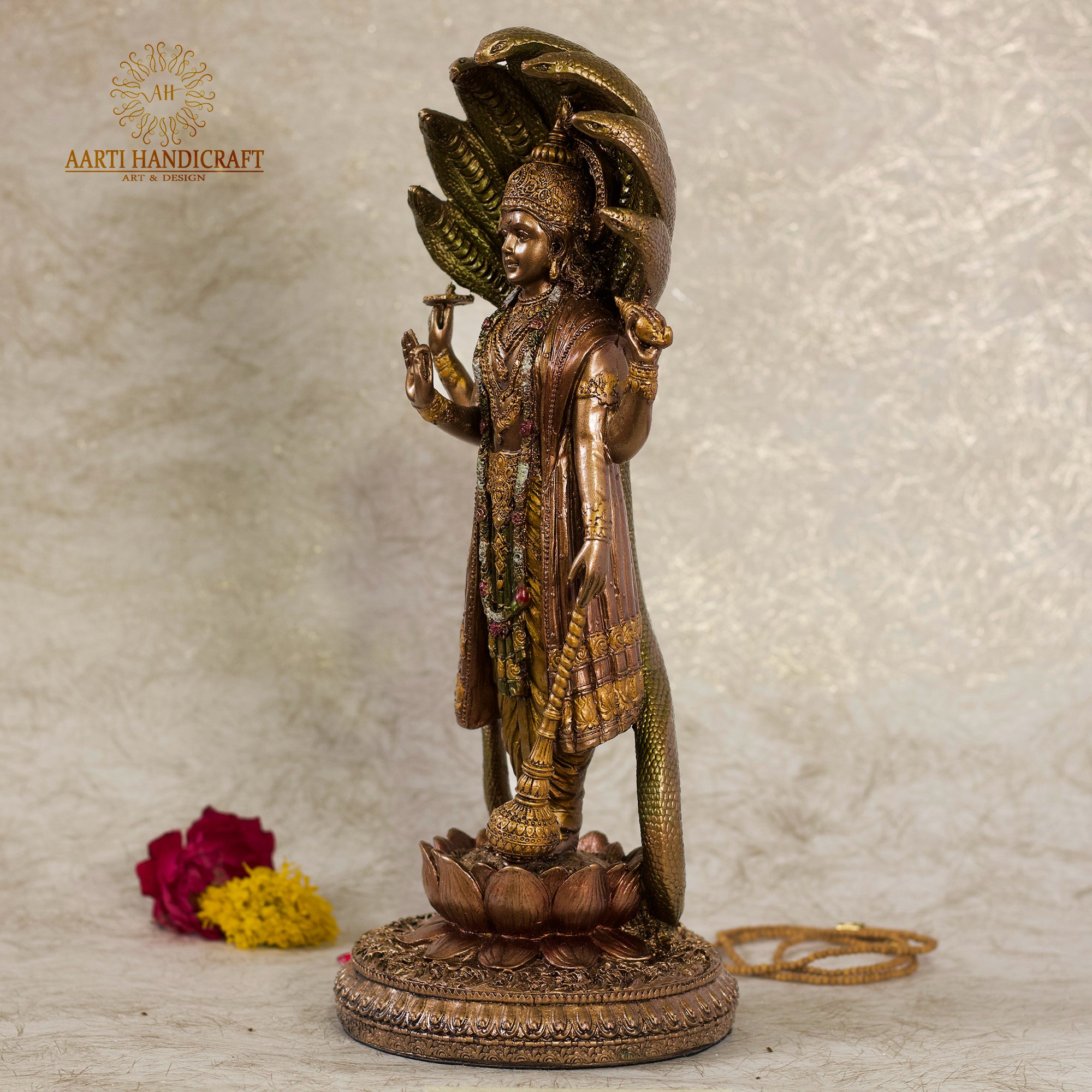 12" Lord Vishnu/Lakshmi Narayan Standing Idol In Copper Finish