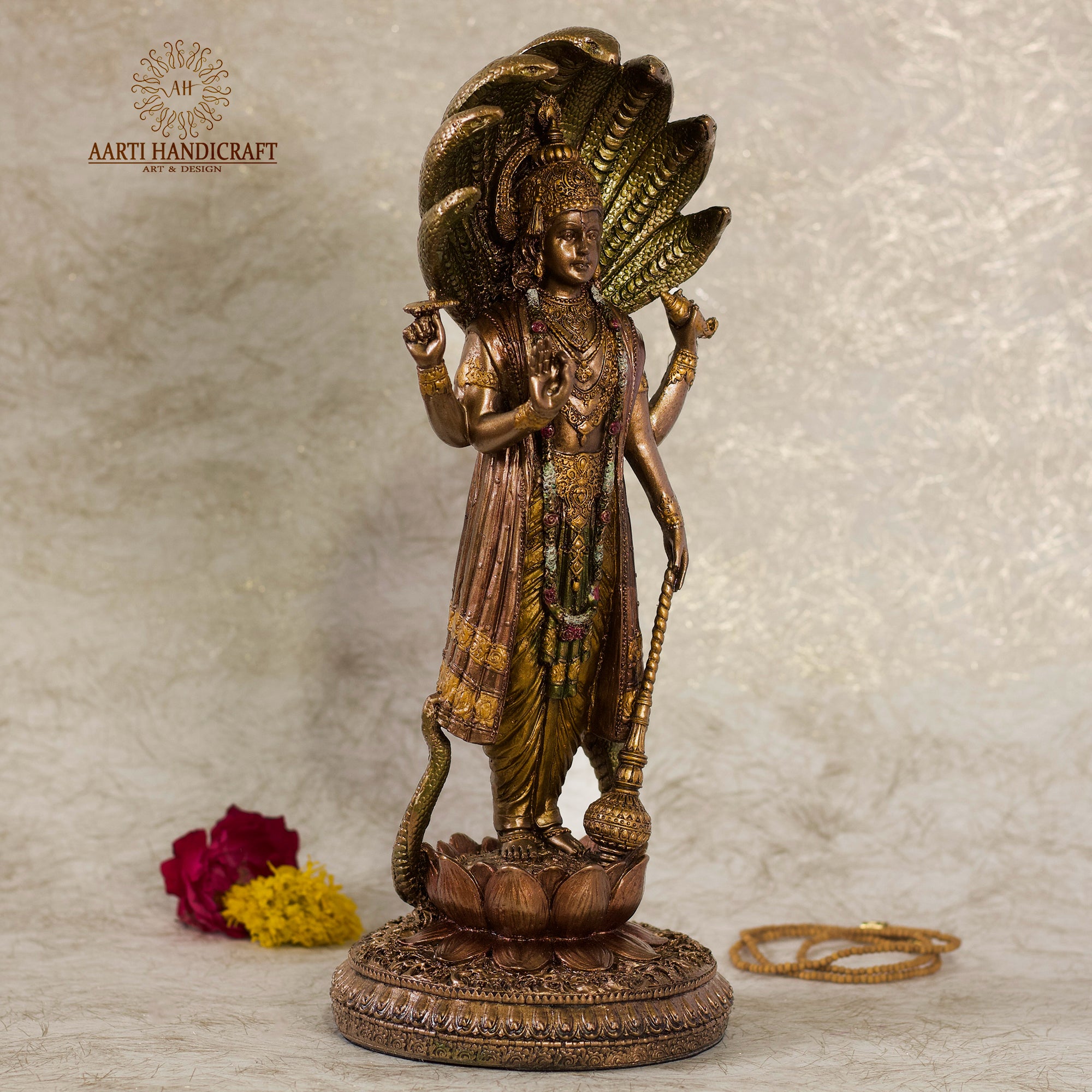 12" Lord Vishnu/Lakshmi Narayan Standing Idol In Copper Finish