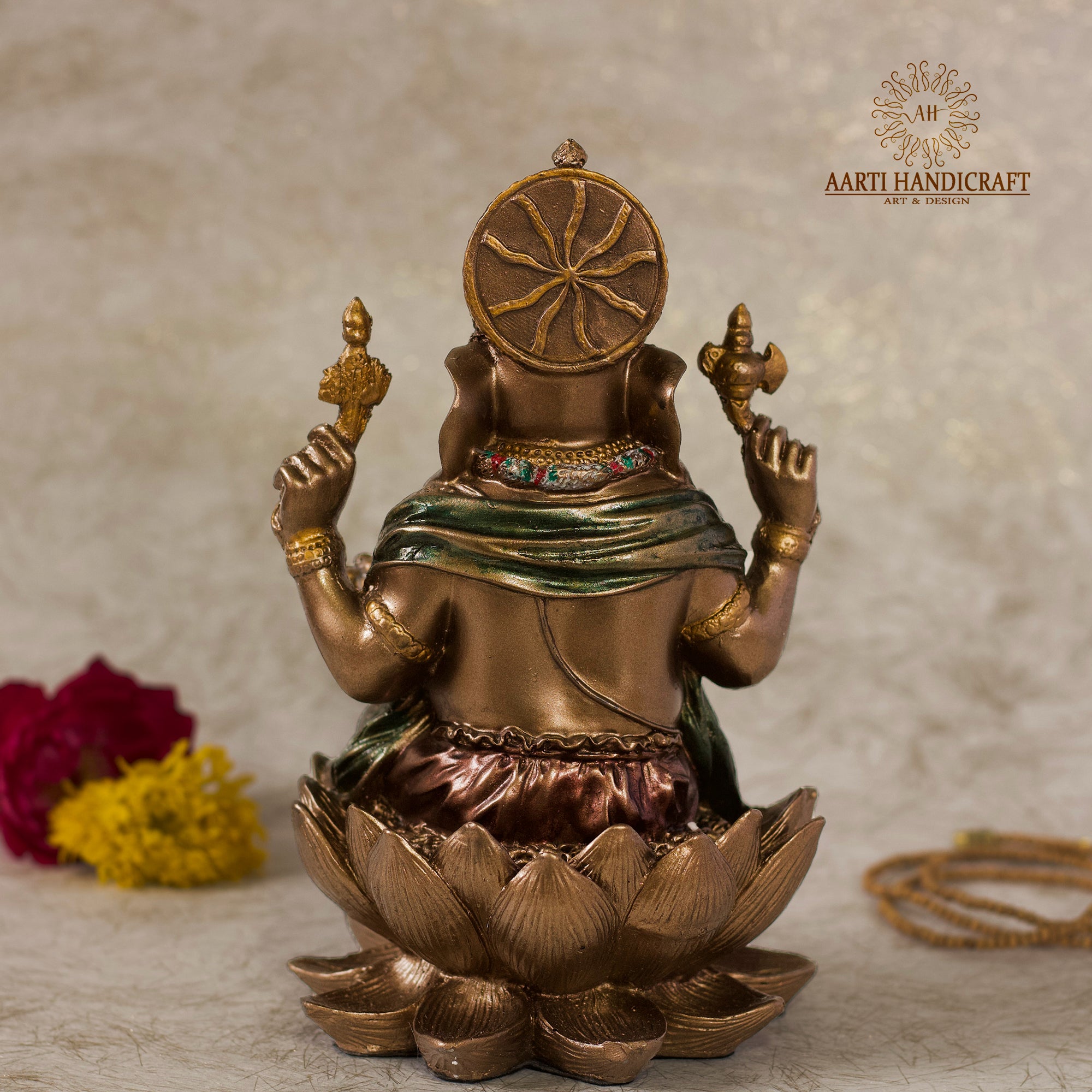 7' Ganesha sitting on lotus | Copper Finish