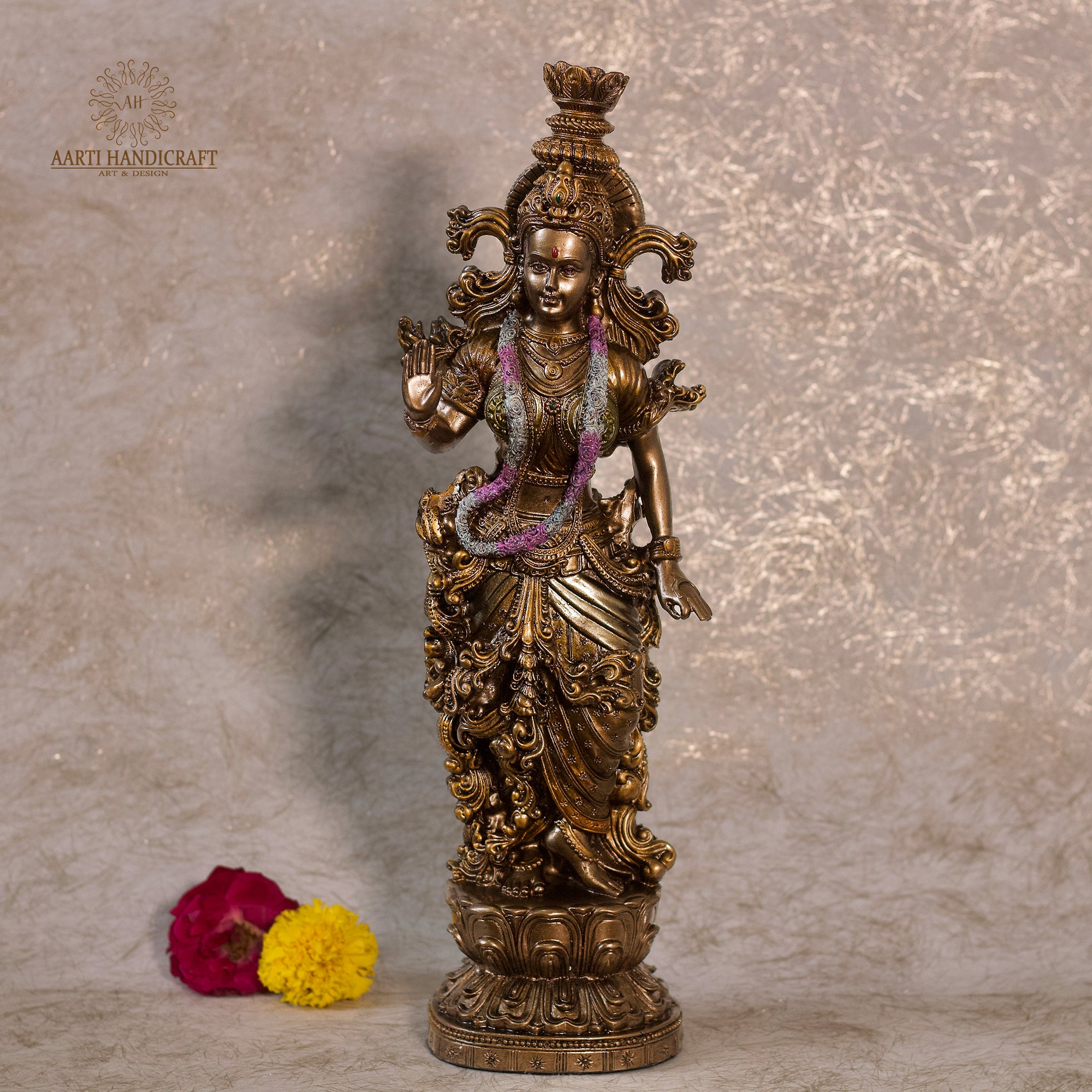 14" Beautiful Radha Figurine | Marble Dust | Copper Finish