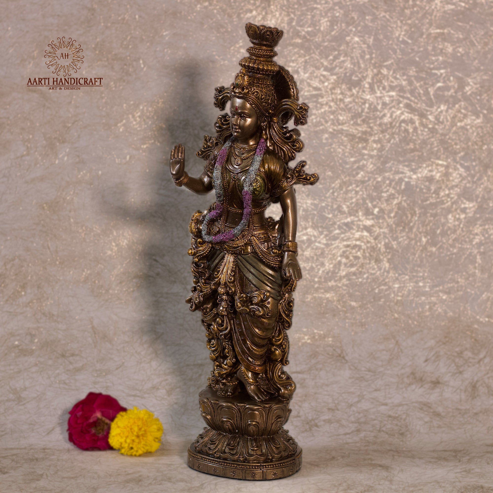 14" Beautiful Radha Figurine | Marble Dust | Copper Finish