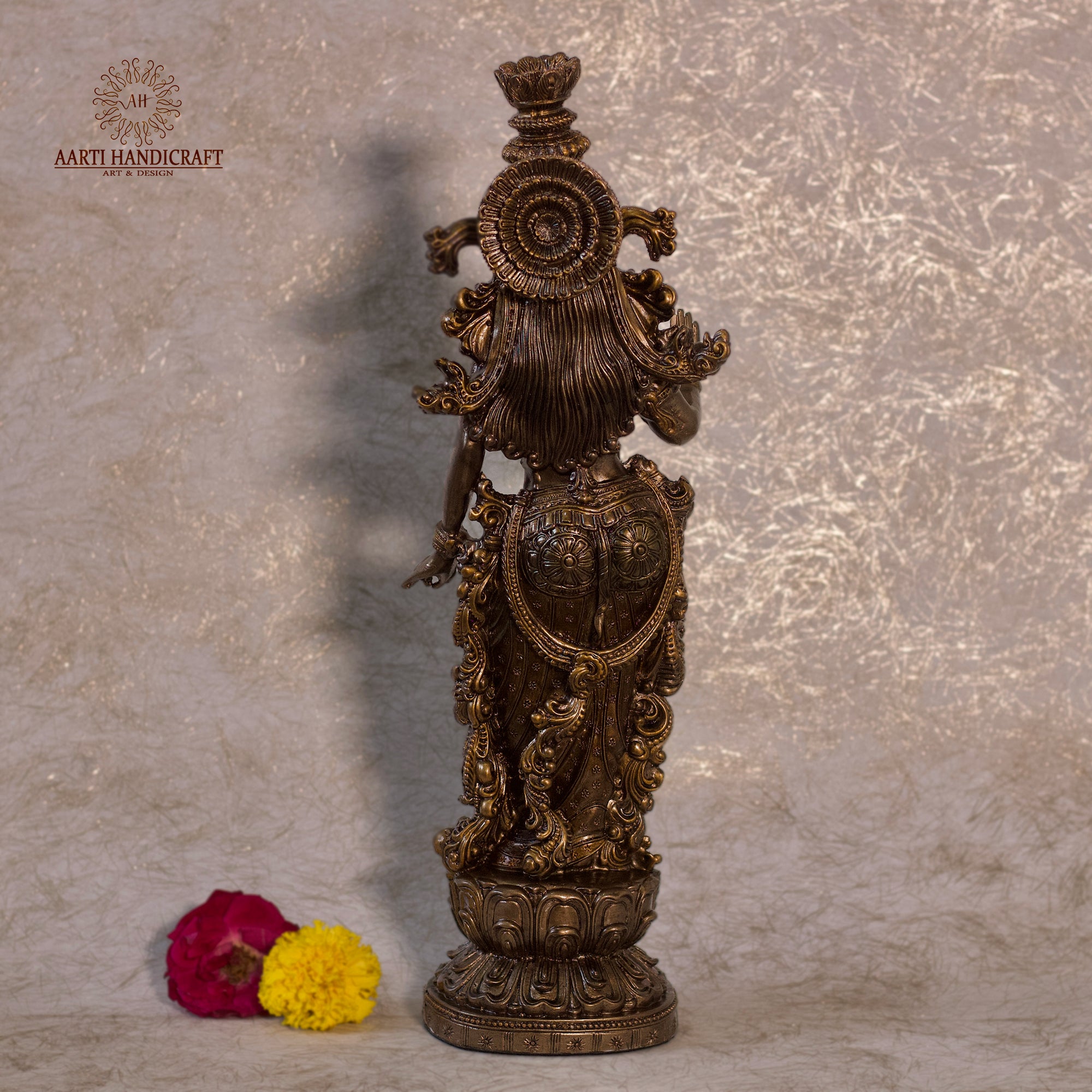 14" Beautiful Radha Figurine | Marble Dust | Copper Finish