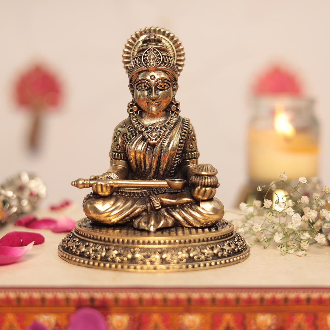 Superfine Brass Maa Annapurna Devi -  Goddess Of Nourishment (5 Inches-12Cm)