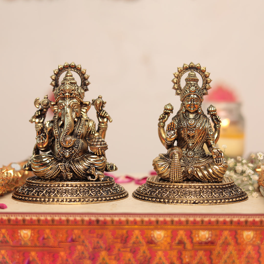 Brass Blessing Lakshmi and Ganesh Pair In 5 Inches (12.2 Cm)