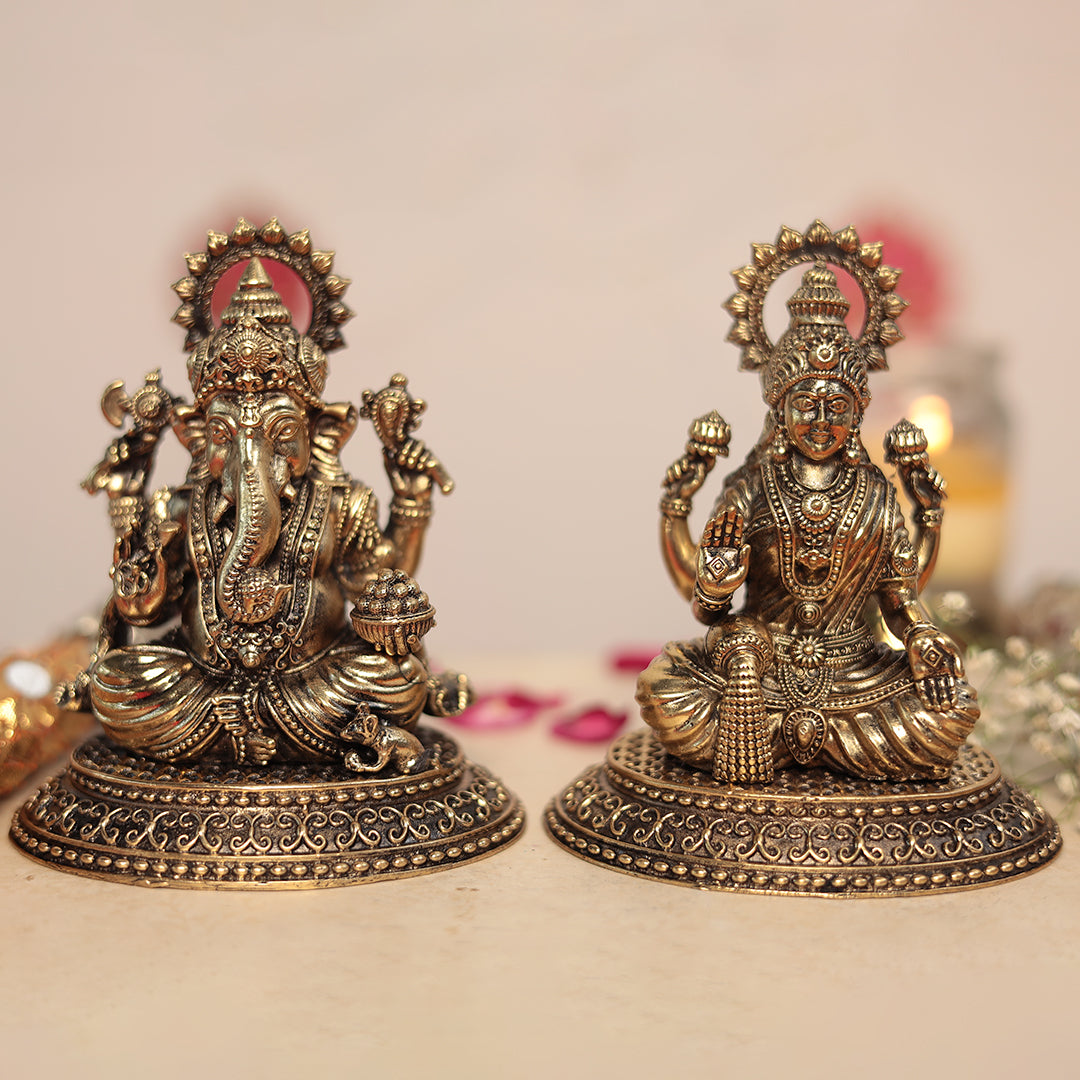 Brass Blessing Lakshmi and Ganesh Pair In 5 Inches (12.2 Cm)