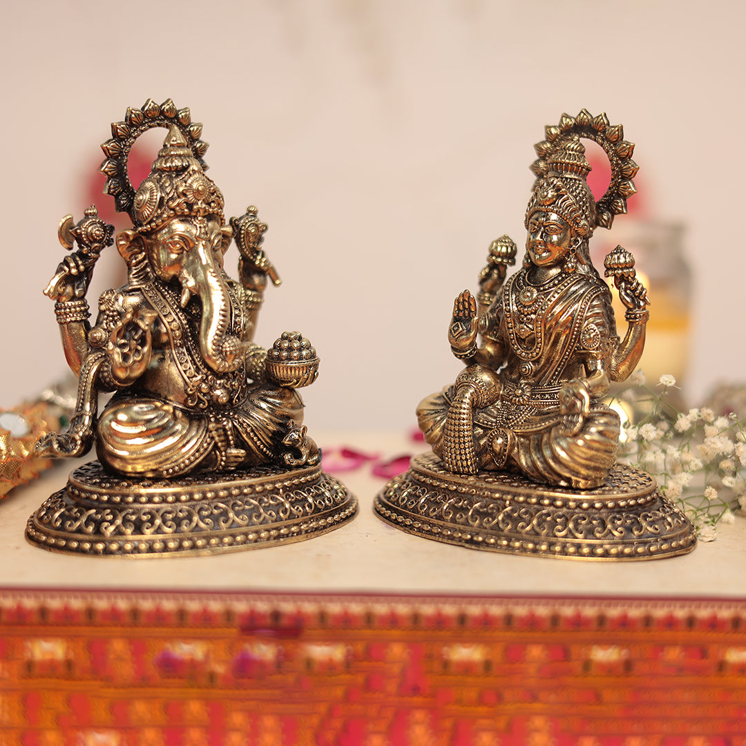 Brass Blessing Lakshmi and Ganesh Pair In 5 Inches (12.2 Cm)