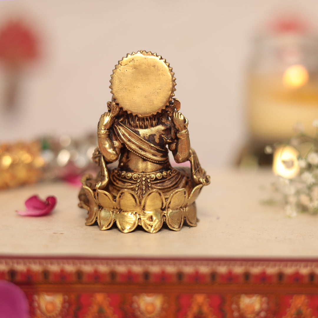 Superfine Brass Lakshmi and Ganesh Pair Sitting on Lotus