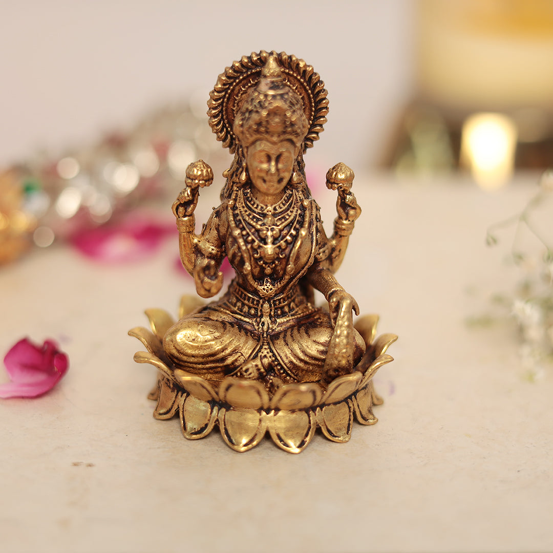 Superfine Brass Lakshmi and Ganesh Pair Sitting on Lotus