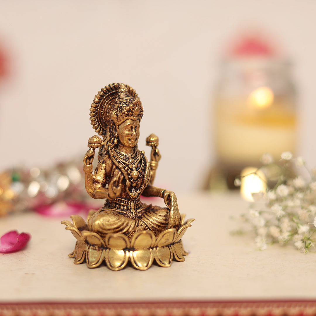 Superfine Brass Lakshmi and Ganesh Pair Sitting on Lotus