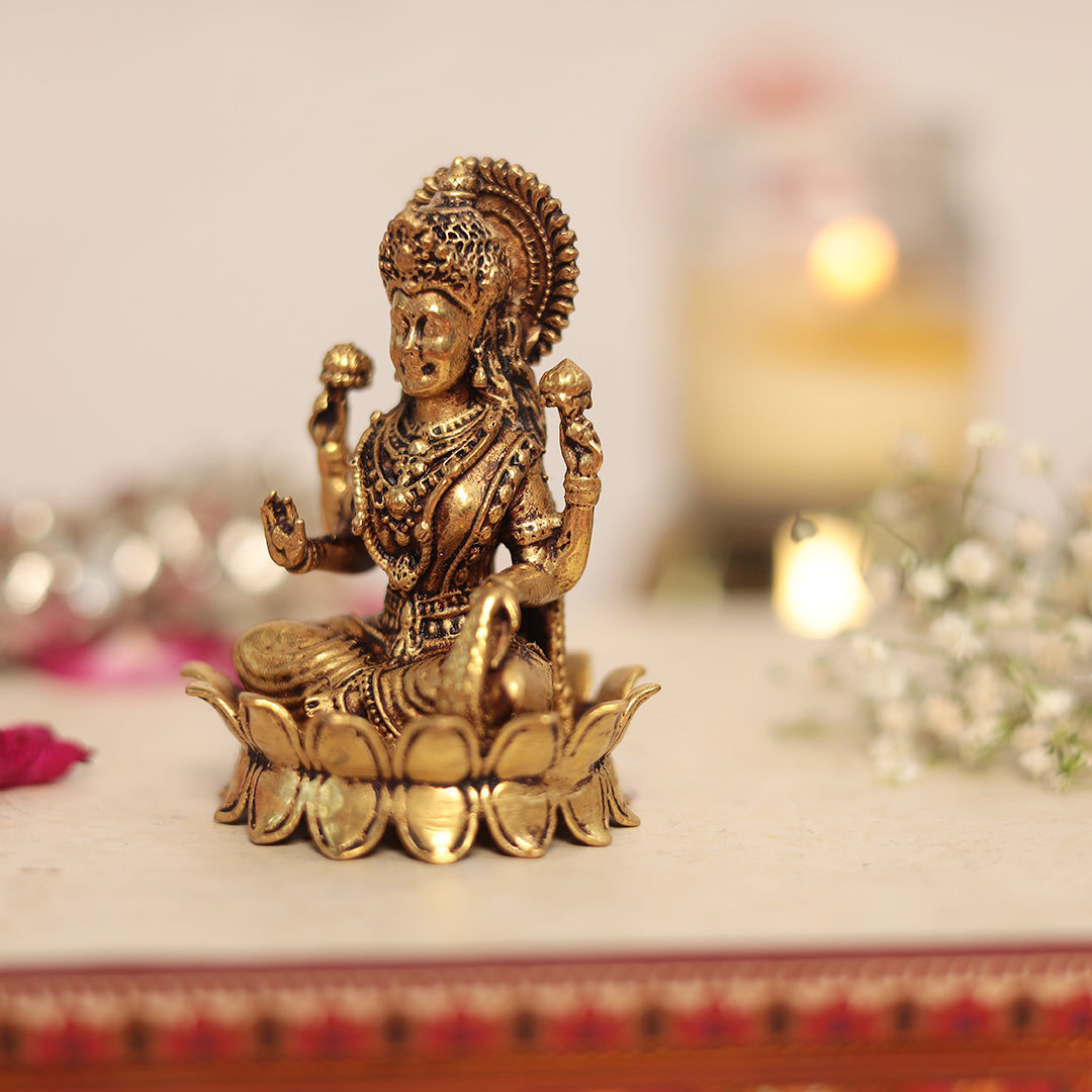 Superfine Brass Lakshmi and Ganesh Pair Sitting on Lotus