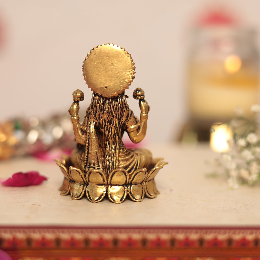 Superfine Brass Lakshmi and Ganesh Pair Sitting on Lotus