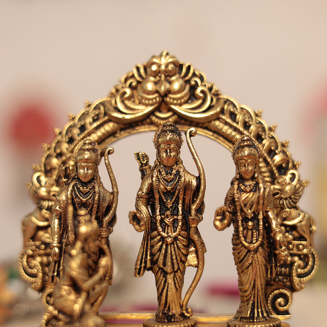 Pure Brass Ram Darbar Lord Shri Ram, Lakshman, Sita and Hanuman ji Statue  (4 Inches)