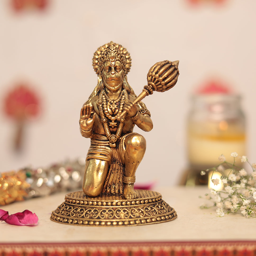 Brass Blessing Hanuman Idol In Abhaya Mudra