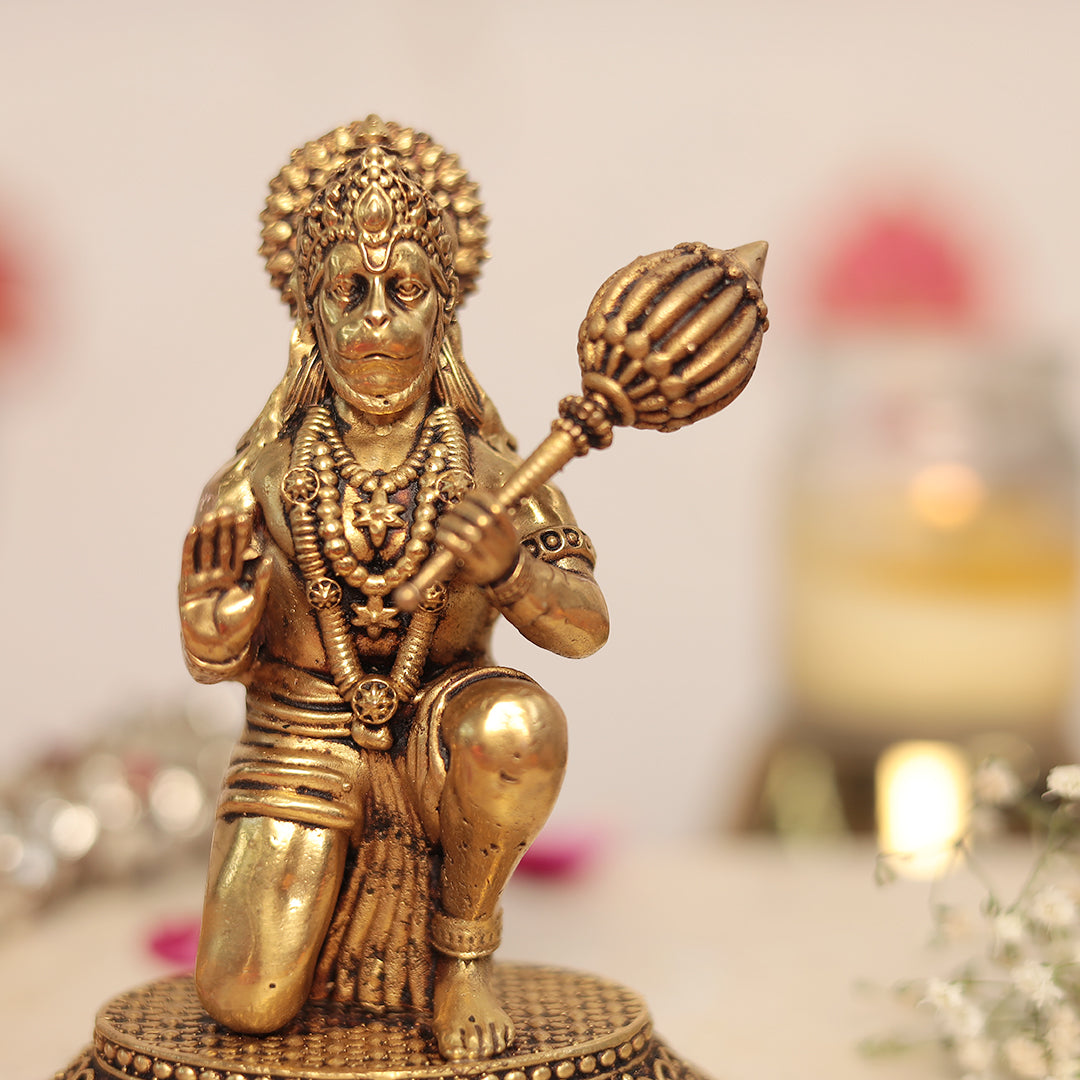 Brass Blessing Hanuman Idol In Abhaya Mudra