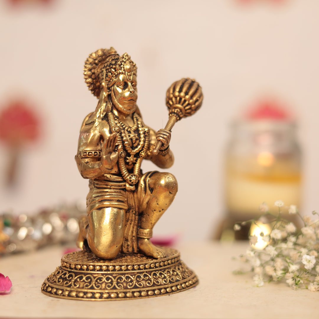 Brass Blessing Hanuman Idol In Abhaya Mudra