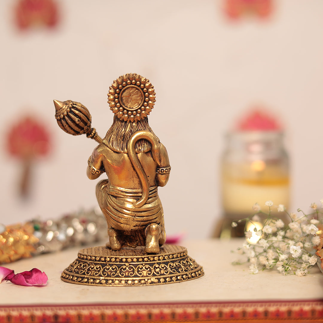 Brass Blessing Hanuman Idol In Abhaya Mudra