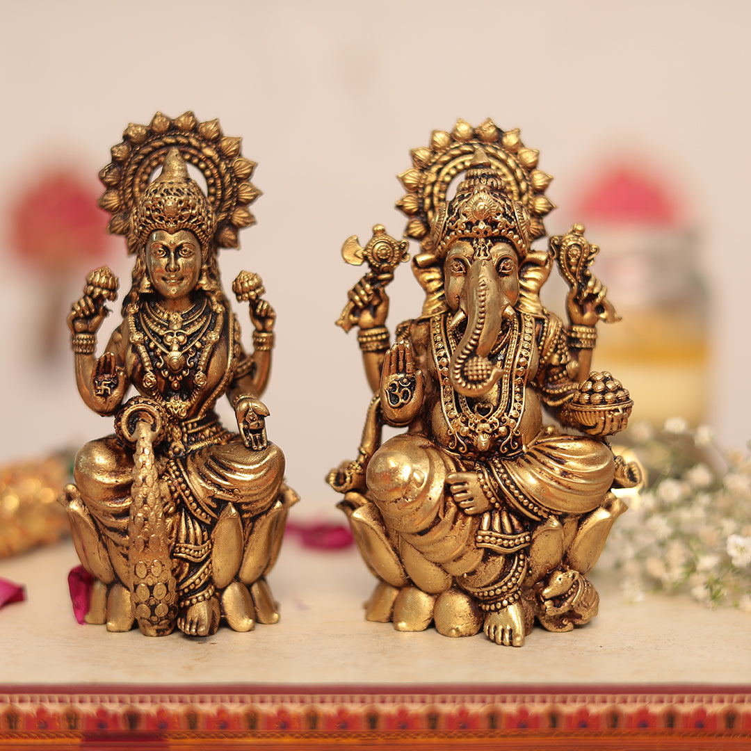 Brass Superfine Lakshmi and Ganesh Pair (4.3 Inches)