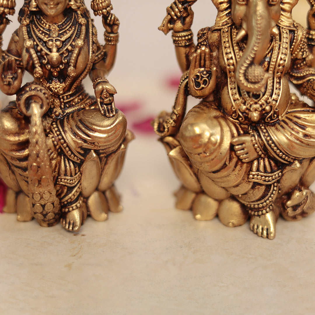 Brass Superfine Lakshmi and Ganesh Pair (4.3 Inches)