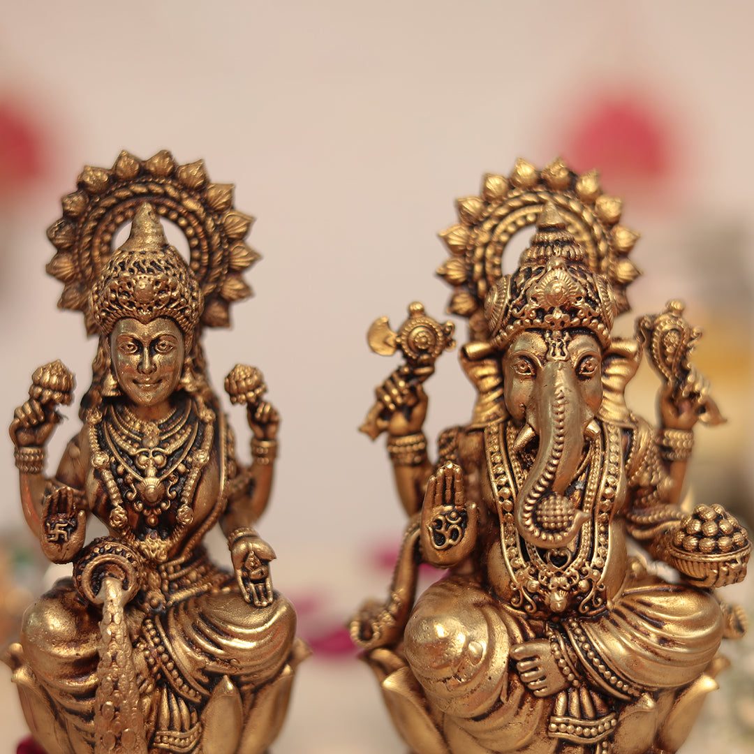 Brass Superfine Lakshmi and Ganesh Pair (4.3 Inches)