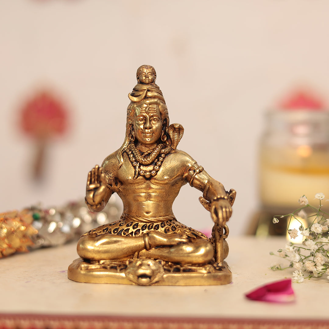 Superfine Brass Blessing Shiva/Shankar/Shambhu Idol In Abhaya Mudra