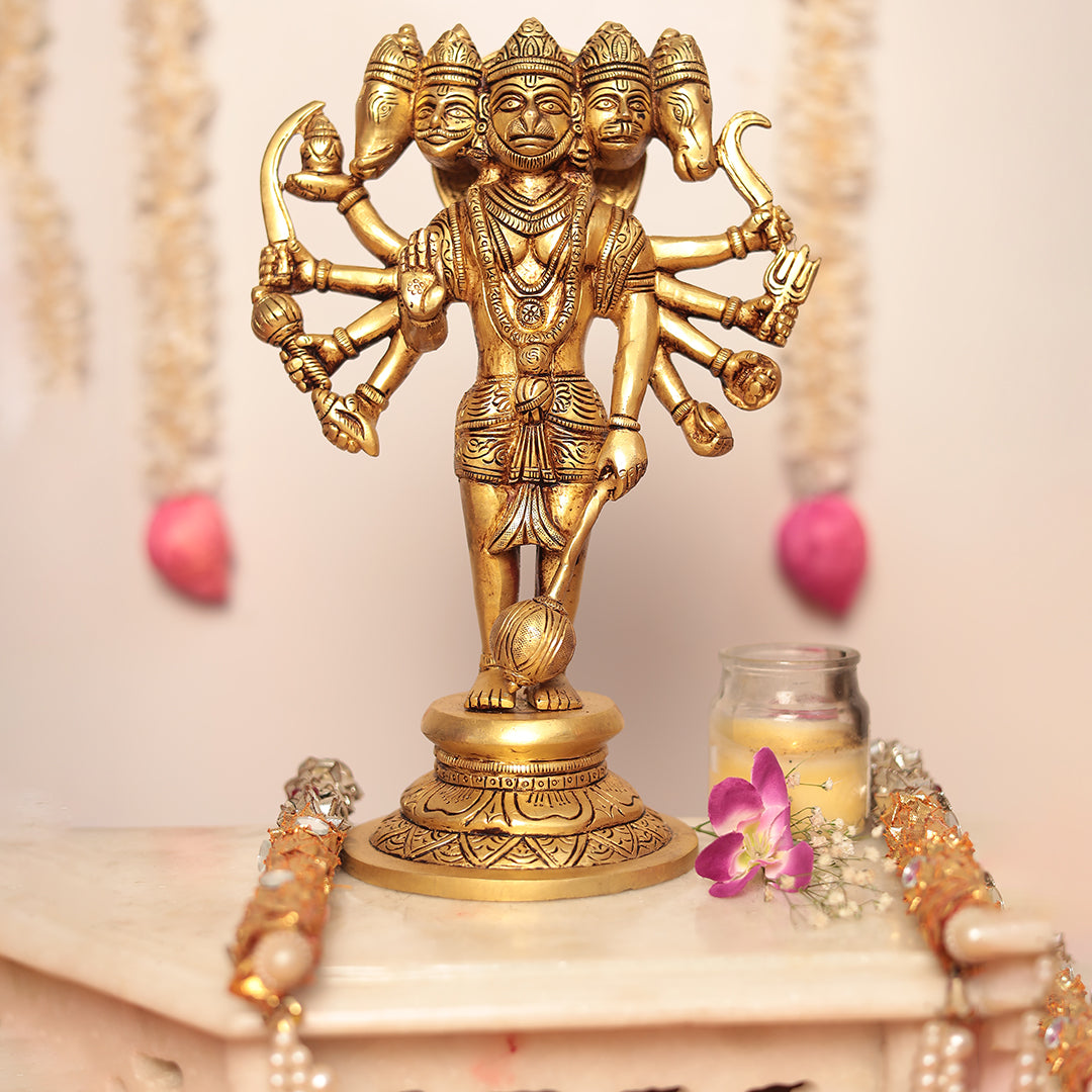 Standing Brass Panchmukhi Hanuman in 12 Inch - Protection From Evil