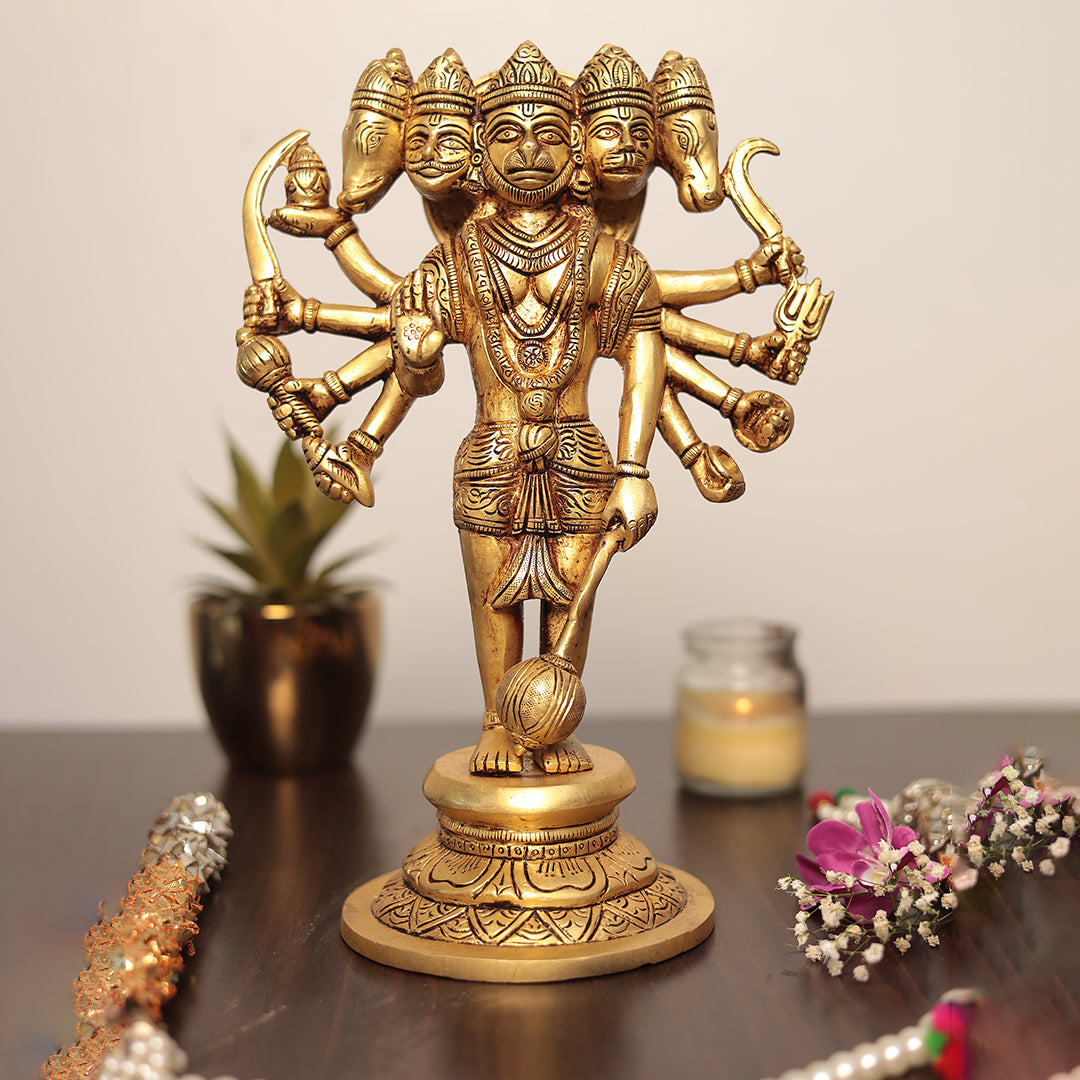 Standing Brass Panchmukhi Hanuman in 12 Inch - Protection From Evil