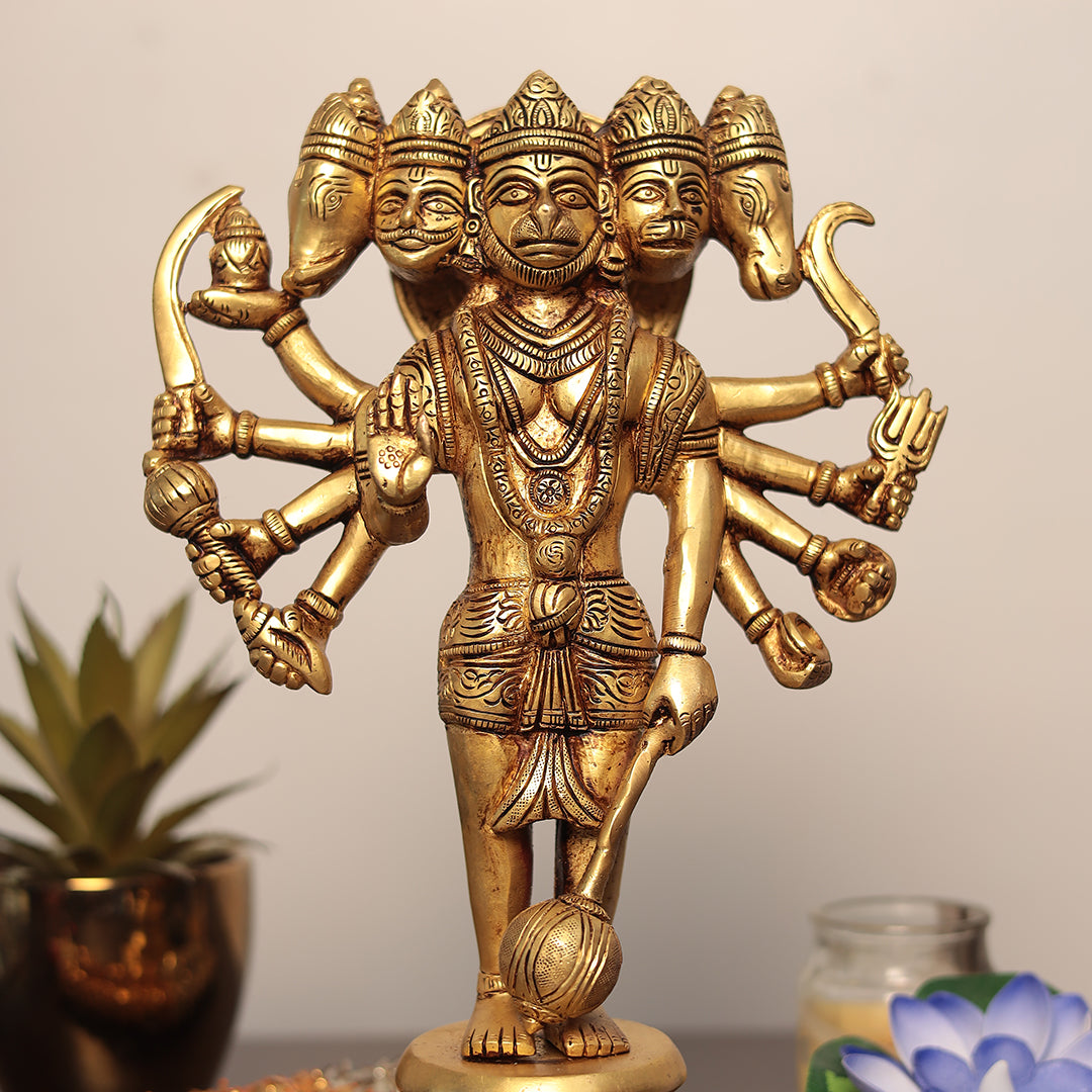 Standing Brass Panchmukhi Hanuman in 12 Inch - Protection From Evil