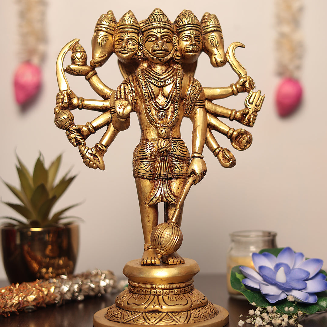 Standing Brass Panchmukhi Hanuman in 12 Inch - Protection From Evil