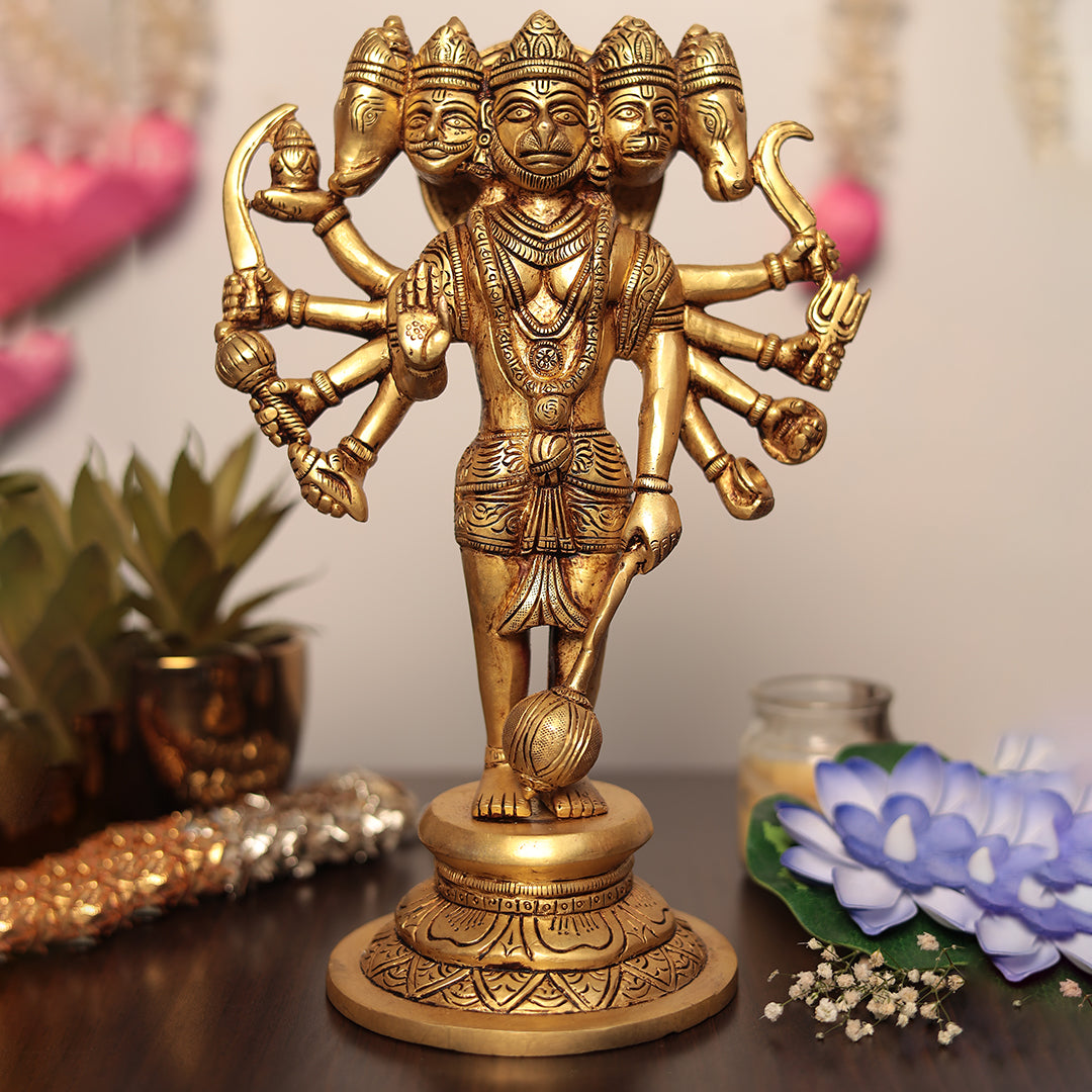 Standing Brass Panchmukhi Hanuman in 12 Inch - Protection From Evil