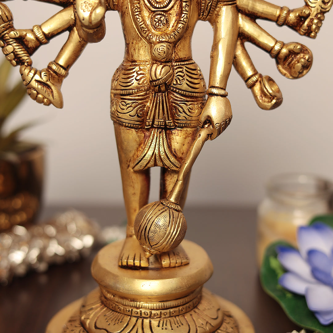 Standing Brass Panchmukhi Hanuman in 12 Inch - Protection From Evil