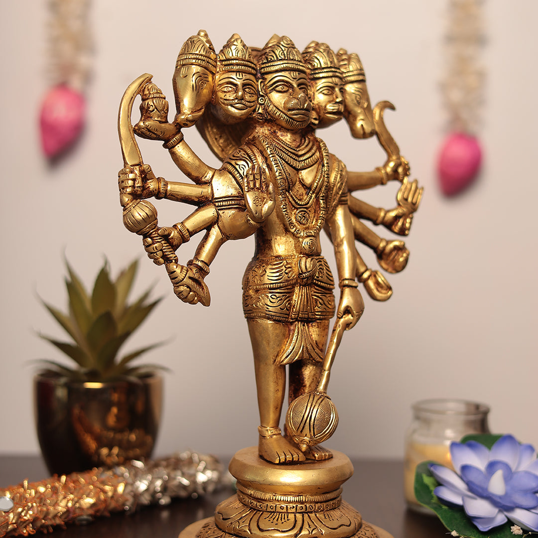 Standing Brass Panchmukhi Hanuman in 12 Inch - Protection From Evil