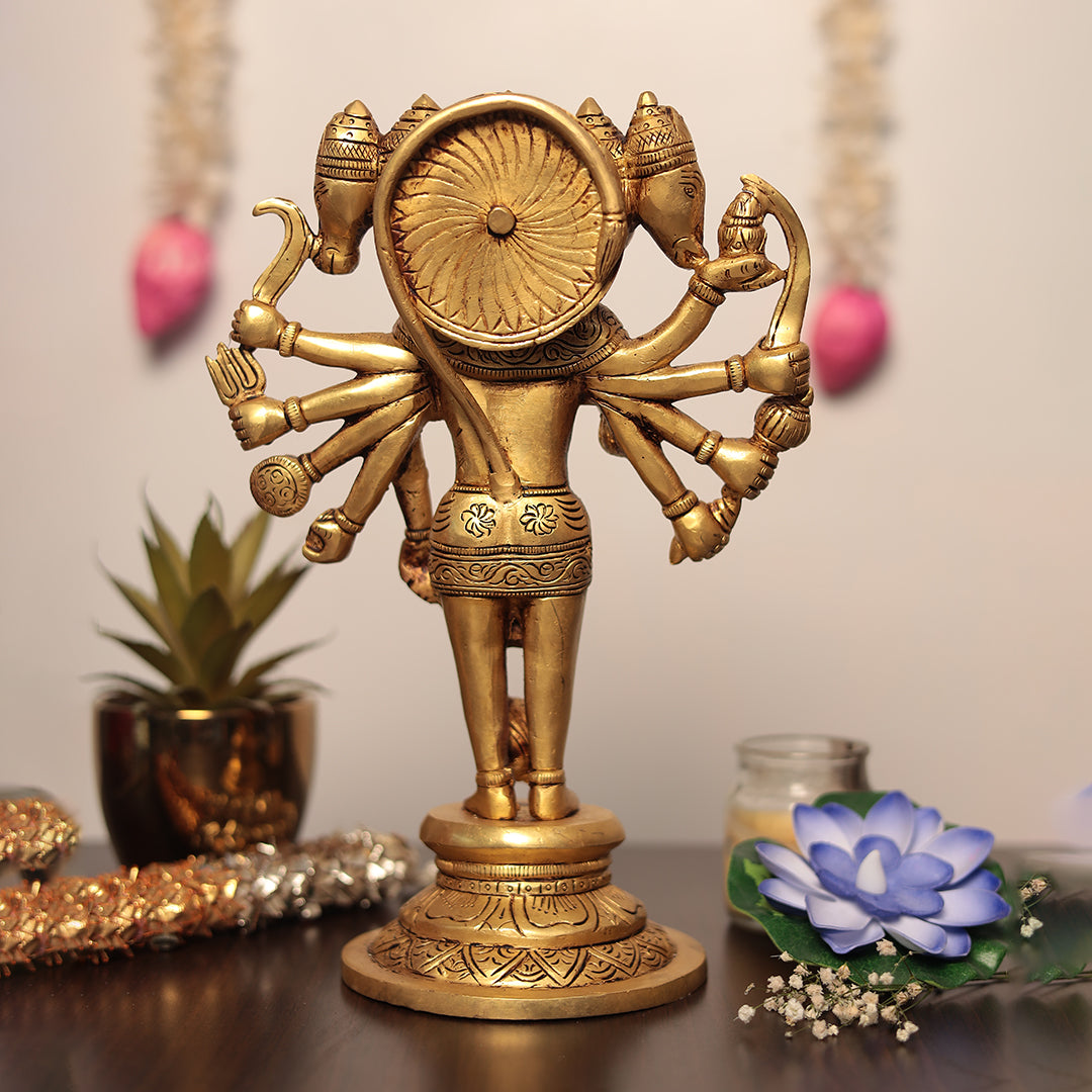 Standing Brass Panchmukhi Hanuman in 12 Inch - Protection From Evil