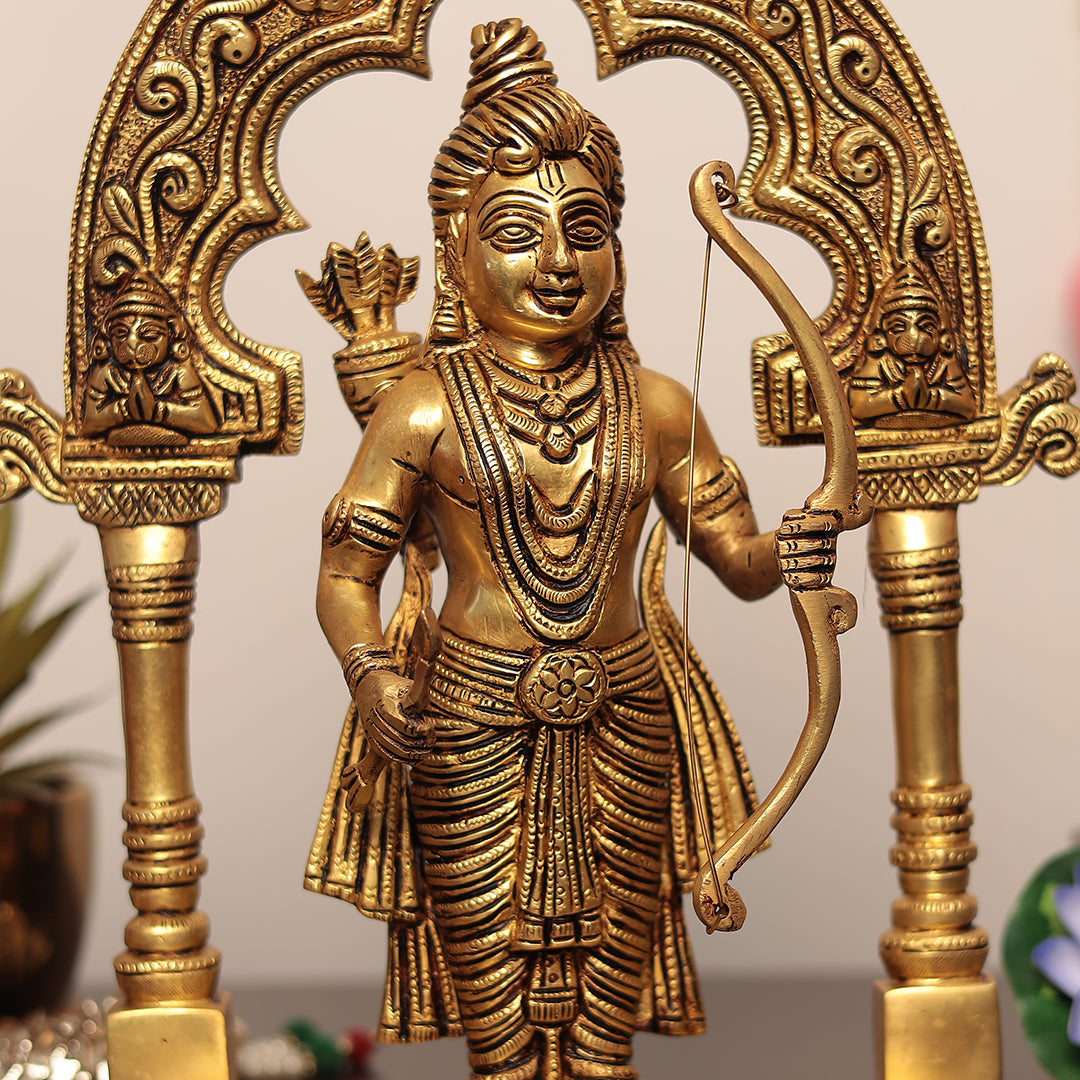 Brass Shri Ram with Hanuman ji In Mehrab - Ayodhya Ram In 14 Inches