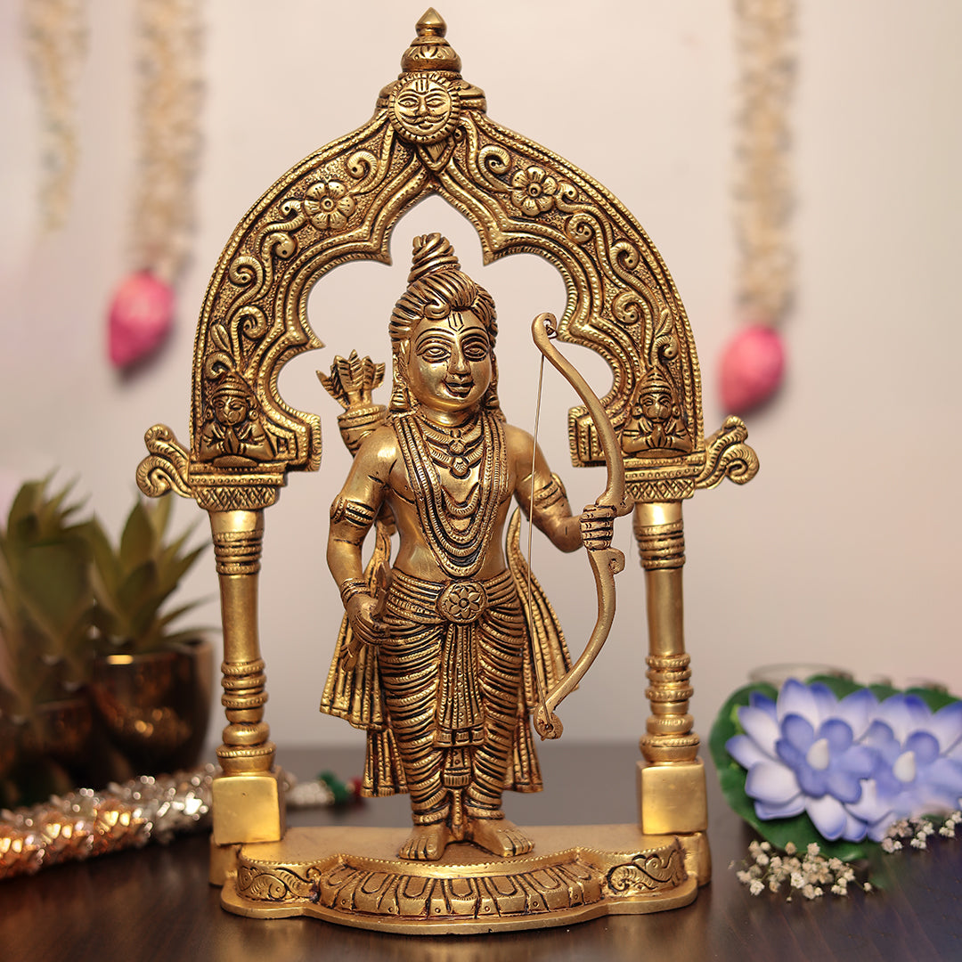 Brass Shri Ram with Hanuman ji In Mehrab - Ayodhya Ram In 14 Inches