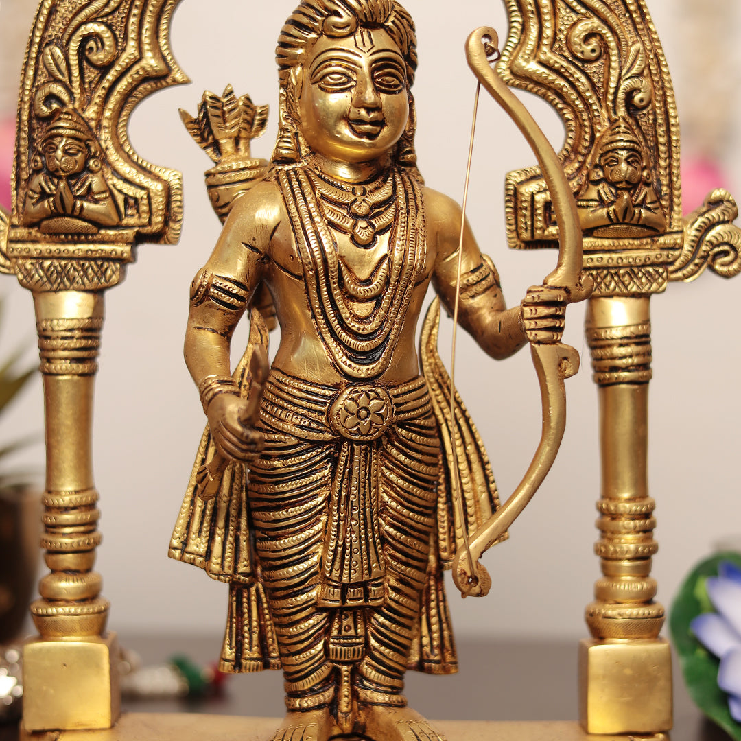 Brass Shri Ram with Hanuman ji In Mehrab - Ayodhya Ram In 14 Inches