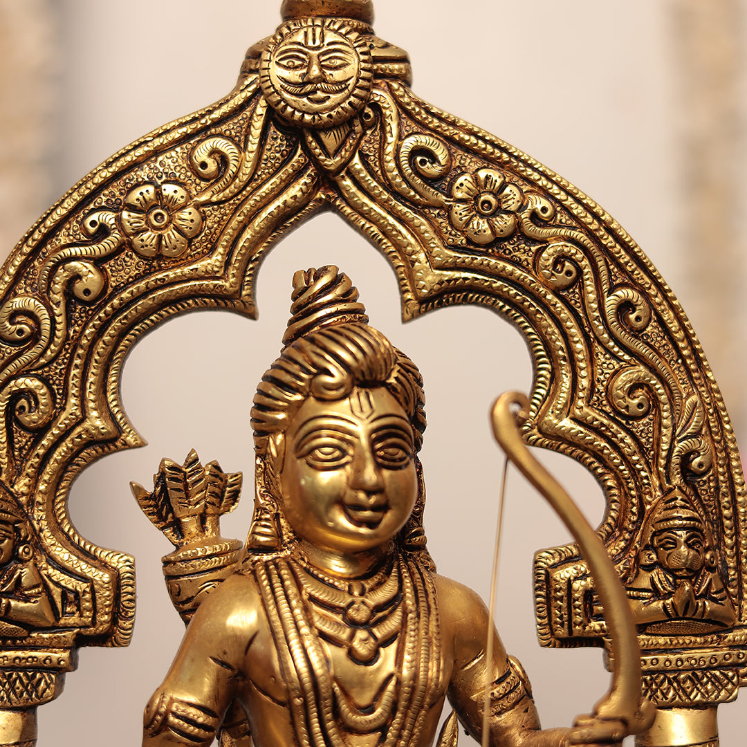 Brass Shri Ram with Hanuman ji In Mehrab - Ayodhya Ram In 14 Inches