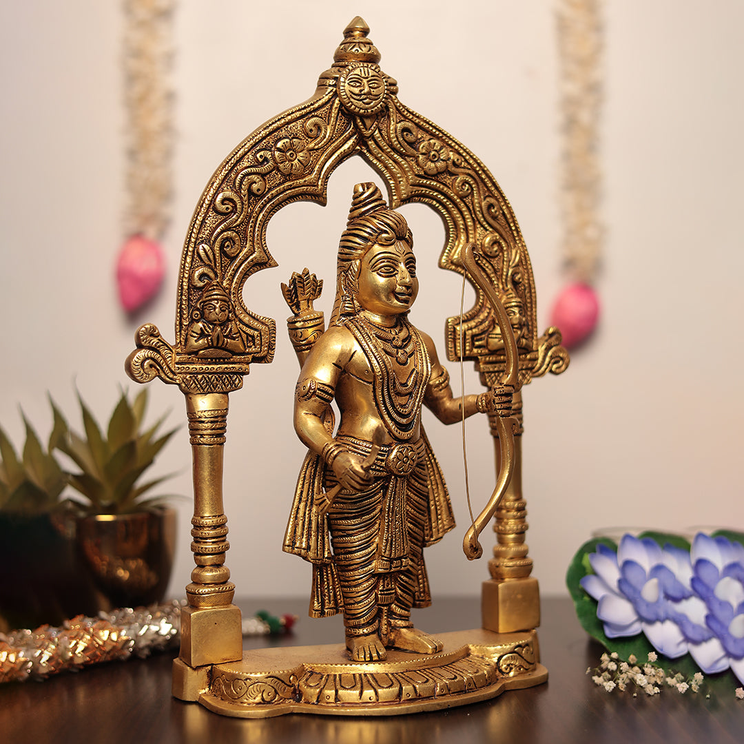 Brass Shri Ram with Hanuman ji In Mehrab - Ayodhya Ram In 14 Inches