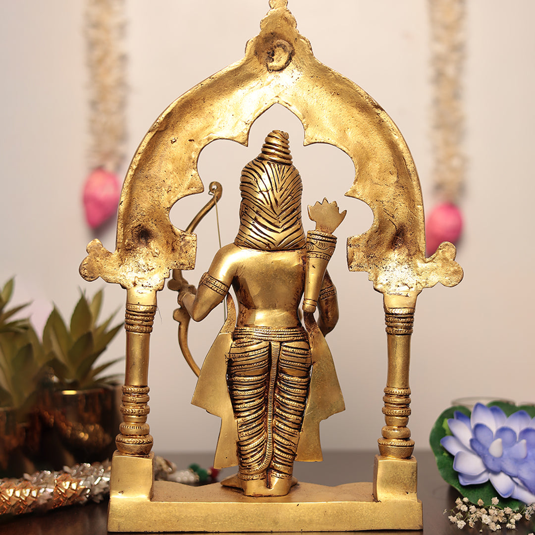 Brass Shri Ram with Hanuman ji In Mehrab - Ayodhya Ram In 14 Inches