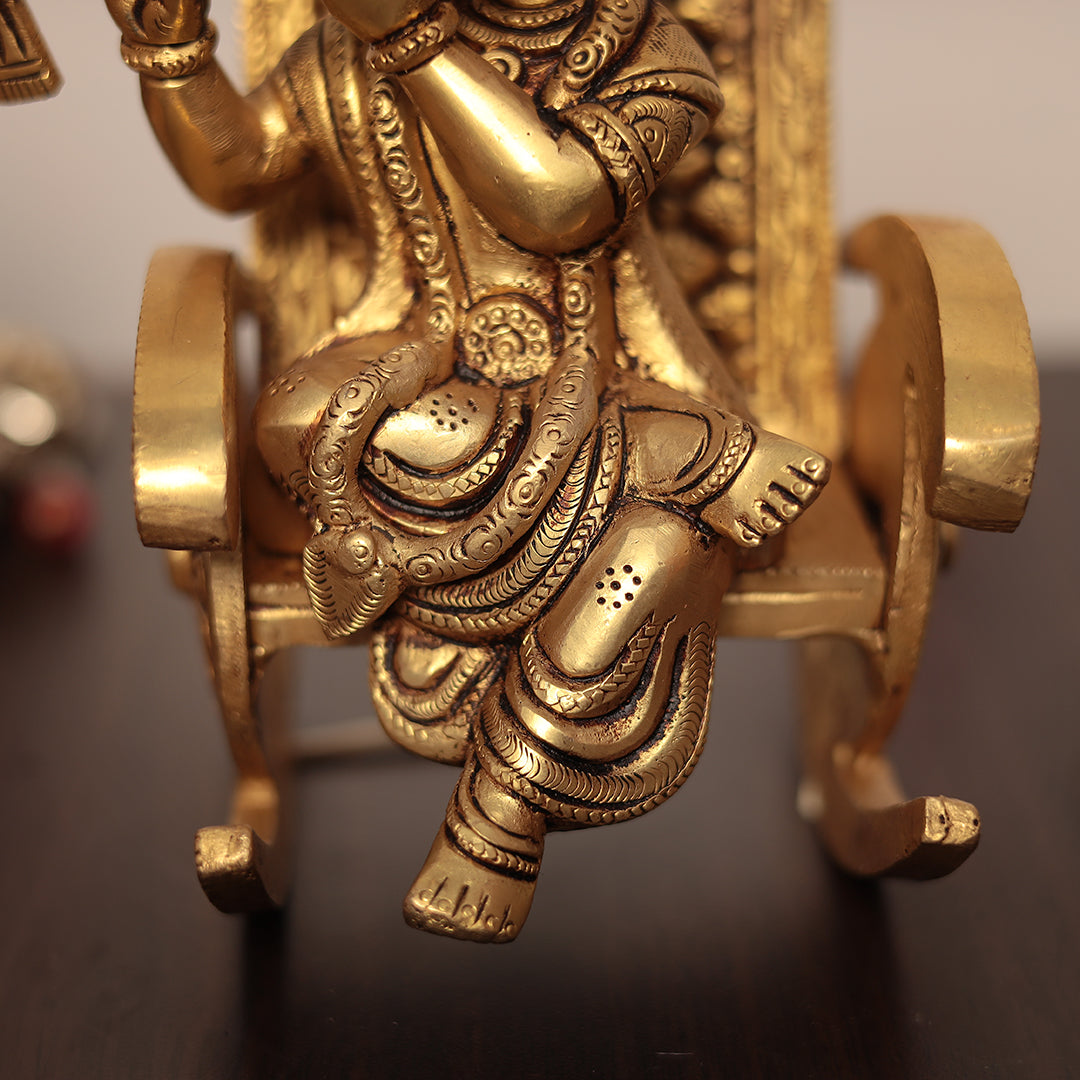 Brass Flute Krishna Sitting On Swinging Chair Idol In 6.5 Inch