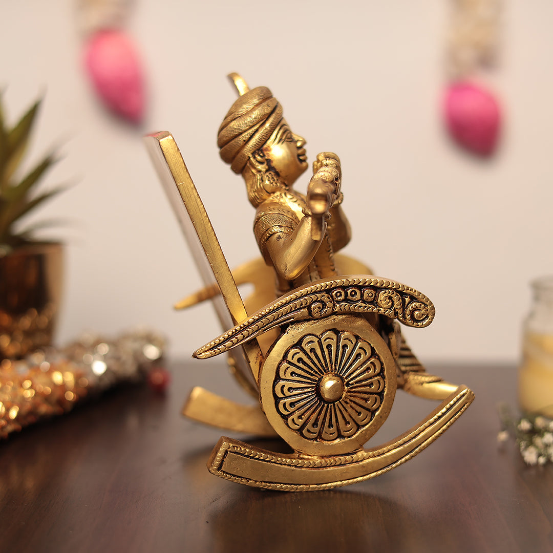 Brass Flute Krishna Sitting On Swinging Chair Idol In 6.5 Inch